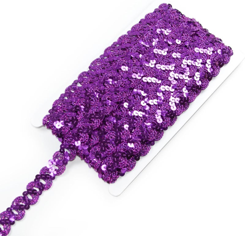TACOLO Sequin Ribbon Trim 24 Yards Flat Glitter Ribbon, 2 Rolls Sequins Beaded Lace Trim for Sewing, DIY Crafts, Clothing, Headband, Embellishments (Deep Purple) - Image 1
